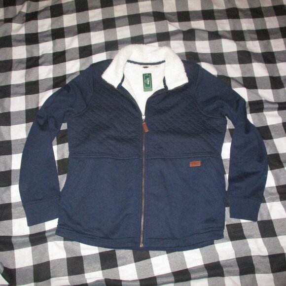 NWT LL Bean Quilted Sherpa Lined Jacket Classic Navy LARGE - Picture 1 of 3